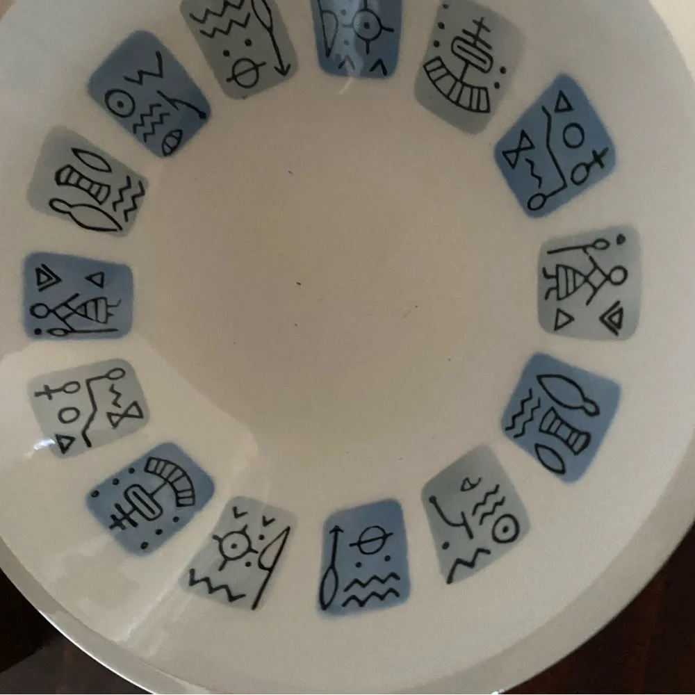 3 Rare Vintage Nola Ware Hand Painted Atomic Art Deco 3”Blue White Bowls MCM